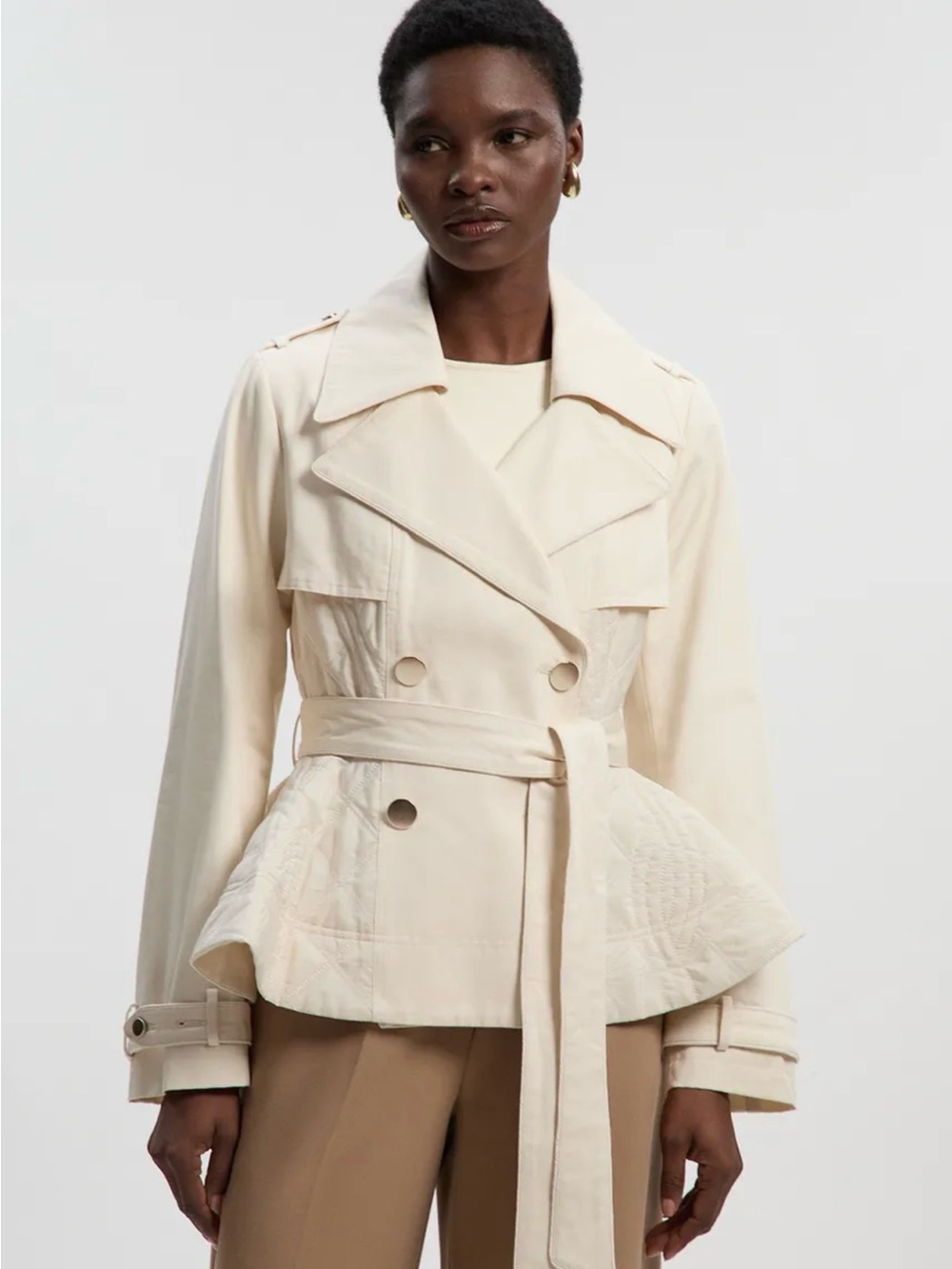 Karen Millen Cream Peplum Trench Jacket with Belt size 8 NWT